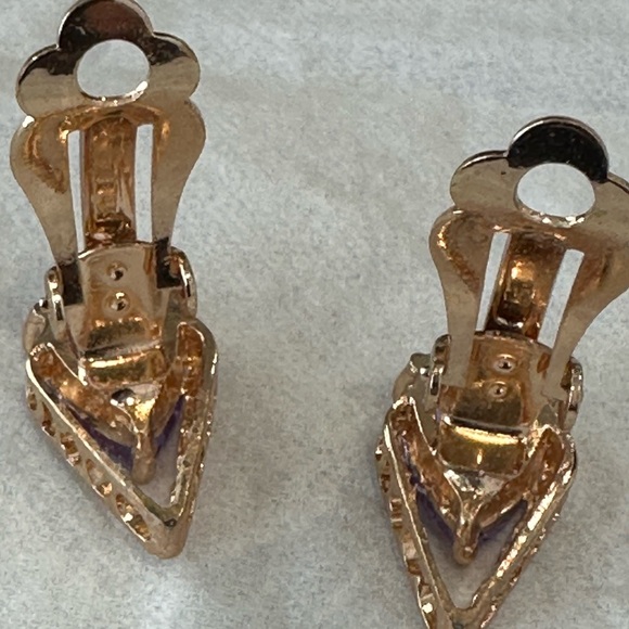 Vintage Gold toned and Purple Teardrop Earrings